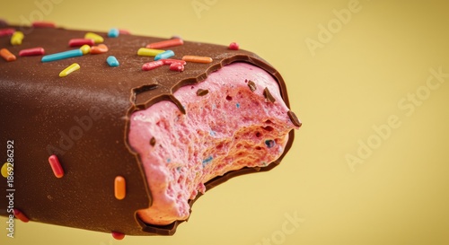 Delicious Chocolate-Coated Vanilla Ice Cream Bar with a Visible Bite Taken Ou