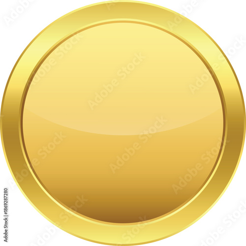 Shiny glossy golden circular badge with golden border. Template on transparent background.