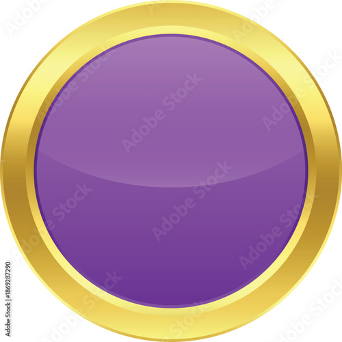Shiny violet circle medal with golden border. Template on transparent background.