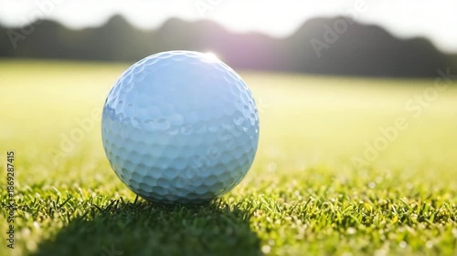 Close-up of a golf ball on grass with a bokeh background