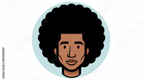 Illustration of a smiling man with an afro hairstyle.