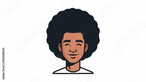 Illustration of a smiling man with an afro hairstyle.