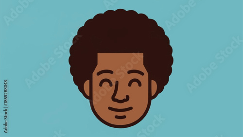 Illustration of a smiling young man with an afro hairstyle.