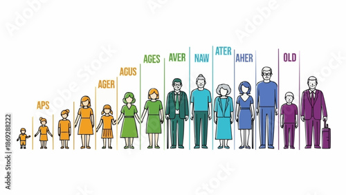 Illustration of human life stages from infancy to old age.