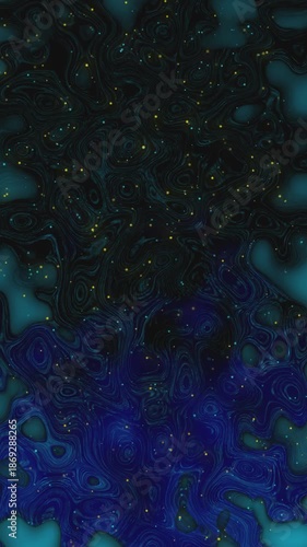 Mesmerizing abstract animation with swirling blue patterns and golden specks