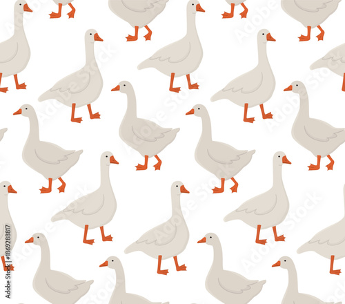 Seamless pattern with cute geese. Colorful background of adorable farm birds