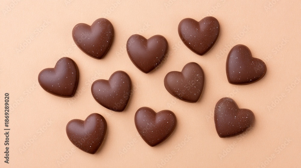 Fototapeta premium Delicious heart-shaped chocolate treats sweet indulgence food photography minimalist background close-up perspective