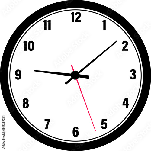 Analog wall clock icon. Classic round timepiece symbol for schedule and deadline management. Watch face design for office and home decor vector illustration sign isolated on transparent background.