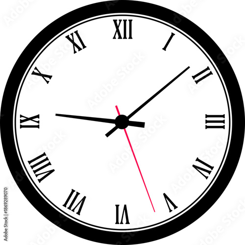 Analog wall clock icon. Classic round timepiece symbol for schedule and deadline management. Watch face design for office and home decor vector illustration sign isolated on transparent background.