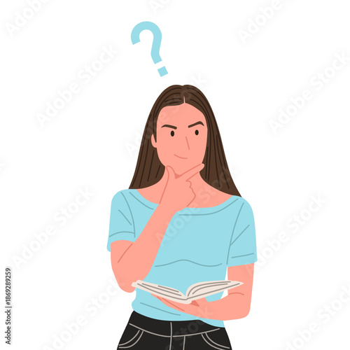 Confused people thinking and asking questions. Flat vector illustration of men and women with question marks, showing doubt, problem solving, decision making, curiosity, brainstorming