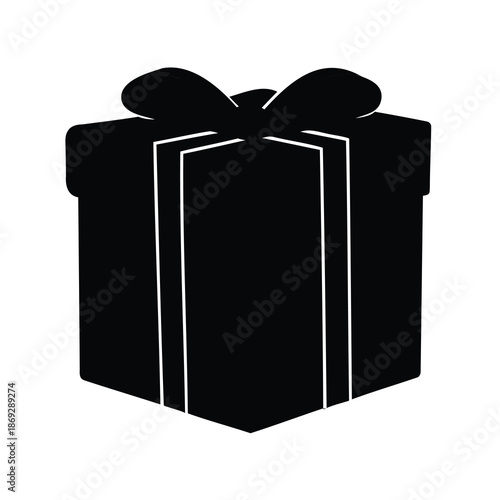 Black silhouette of a gift box tied with a ribbon and bow