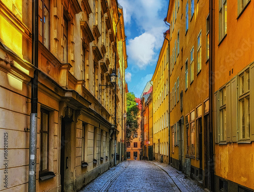 Beautiful street in Old Town of Stockholm, Sweden.