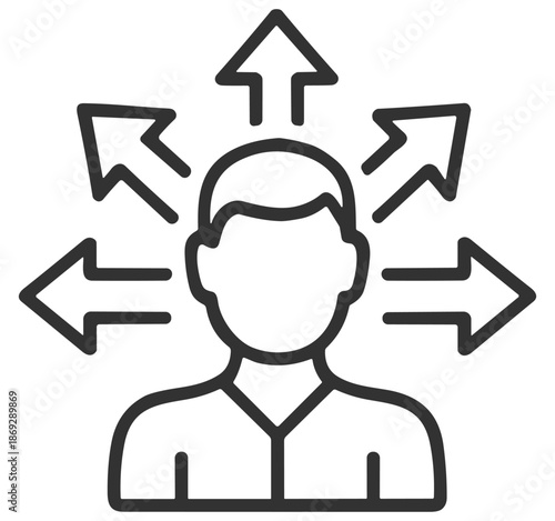 Business decision making concept, manager choosing directions and strategy, outline vector illustration on transparent background