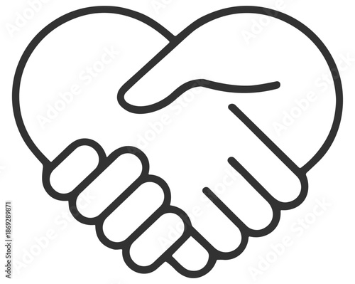 Business partnership handshake agreement concept, cooperation and trust, outline vector illustration on transparent background