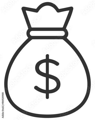 Money bag finance profit concept, cash income and investment outline vector illustration on transparent background