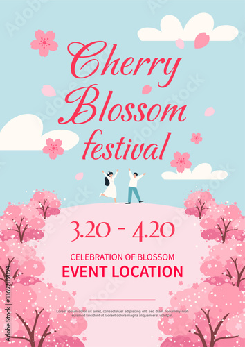 Cherry blossom festival Poster invitation Vector design. Celebrate the blooming cherry blossoms in the park.