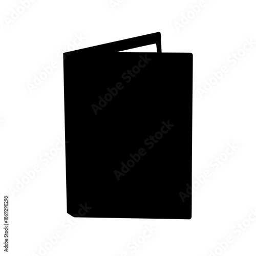 A minimalist black silhouette of an open book on white background