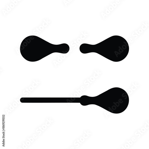 Abstract illustration of symmetrical shapes resembling drumsticks and a conductor's baton