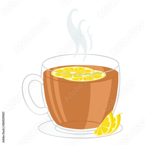 Illustration of a hot tea cup with steam and lemon slices, presented in a cozy and minimal style.