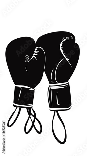 Black silhouette boxing gloves vector illustration with laces in minimalist flat style isolated on white background for sports and fitness concept design