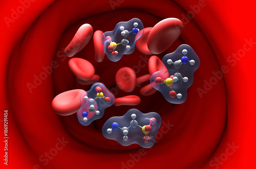 Taurine molecule - section view 3d illustration