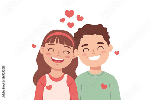 Cartoon couple in love together smiling at each other