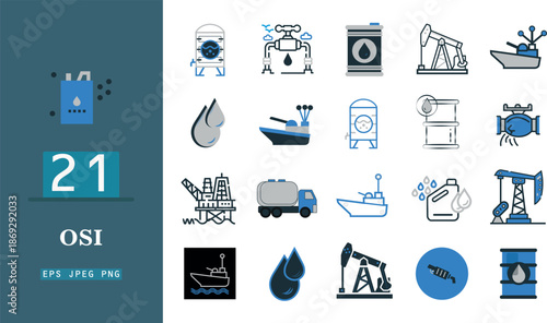 Oil industry icons set with water droplets and vehicles