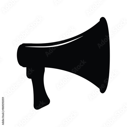 Black silhouette illustration of a megaphone used for sound amplification and announcements