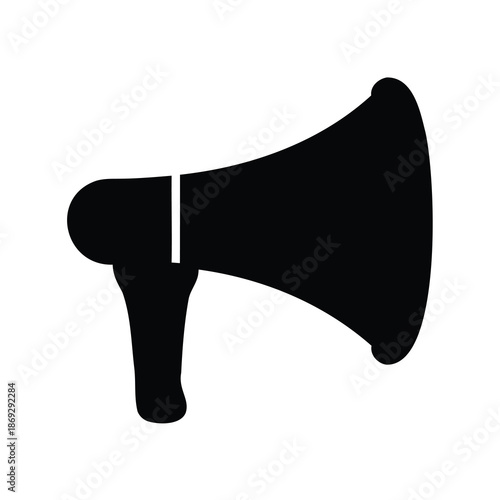 Single simple black and white illustration of a megaphone or bullhorn