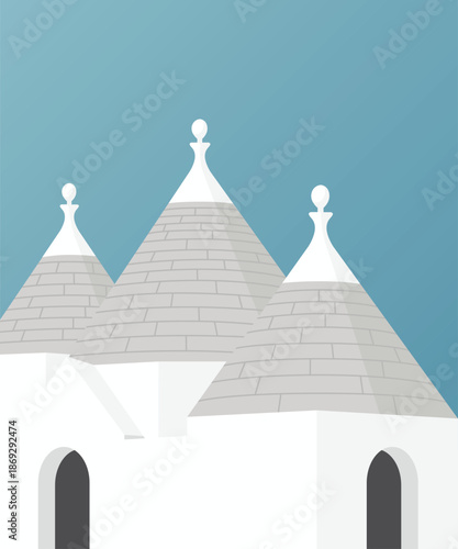 Minimal illustration of the Apulian trulli of Alberobello in southern Italy.