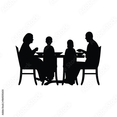 Silhouette of Family Dinner Featuring Grandparents and Grandchildren at the Table