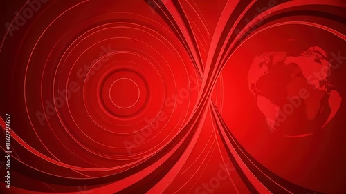 Abstract Red Swirls and Global Network Overlay with Concentric Circles and Dramatic Lighting