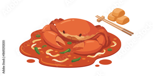 Deliciously Prepared Crab Dish with Savory Sauce and Side of Tofu Bites, A Culinary Delight