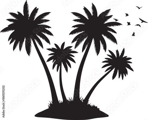 Minimalist black and white palm tree silhouettes. Tropical nature landscape scene vector illustration.eps