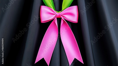Pink Ribbon Bow on Dark Textured Fabric