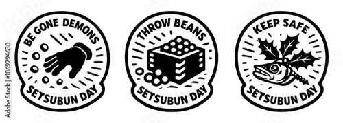 節分の豆まきと厄除けを表現したステッカーセット、Setsubun Bean Throwing and Protection Sticker Set