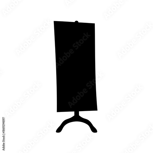 A solid black silhouette of a floor lamp with unique base design