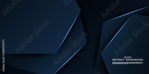 Dark blue abstract banner background. Simple abstract geometric background with overlapping hexagon pattern design. Vector eps10