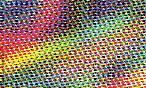 A close-up image showcasing a colorful and textured surface that displays a vibrant rainbow pattern through a mesh-like design