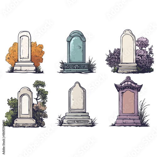 qingming festival, asia, tombstone collection, festival, vector, transparent background, monument, icon, graveyard, death, monument, gravestone
