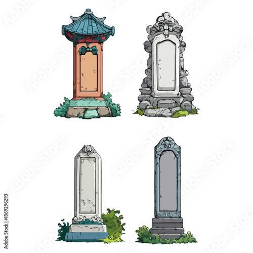 qingming festival, asia, tombstone collection, festival, vector, transparent background, monument, icon, graveyard, death, monument, gravestone
