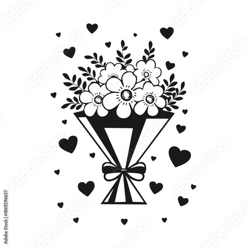 Abstract floral vector design featuring a black ink dandelion silhouette and heart shaped leaves on a grunge paint pattern background for a spring nature wallpaper illustration