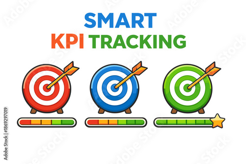 Smart kpi tracking with colorful target arrows and performance indicators