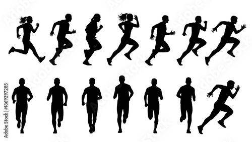 Running Silhouette Vector Set – Sequential and Static Human Motion Poses for Animation, Biomechanics Study, Athletic Training, and Dynamic Design Reference Projects