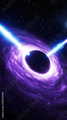 Glowing Black Hole Absorbing Material From Space, Blue Light Beams
