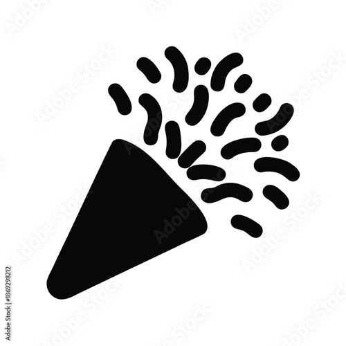 Celebratory cone popper with confetti explosion isolated on a white background