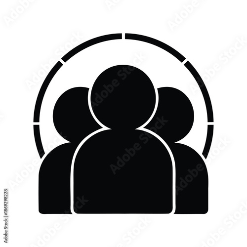 Three people icon inside of a segmented circle, minimalist black style