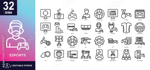 Esports line icon set 