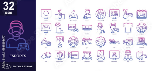 Esports line gradient icon set 