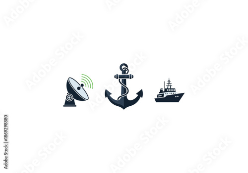 Vector Ilustration Concept Maritime Icons - Radar, Anchor, and Ship Symbols for Nautical Themes.